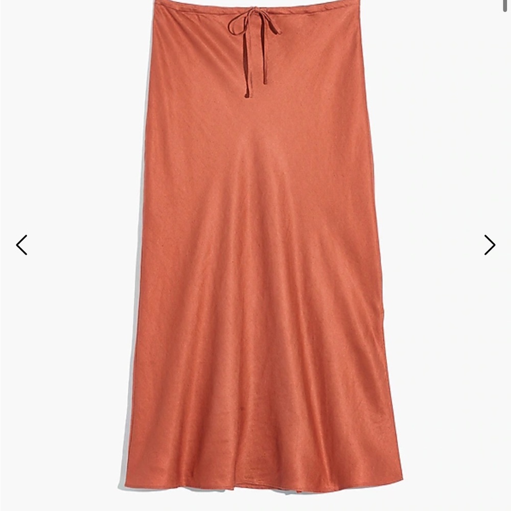 Linen-Blend Drawstring Midi Slip Skirt